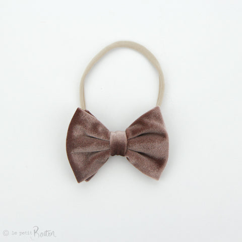 W2020 Velvet Large Bow on Nylon Headband - Dusty pink Velvet