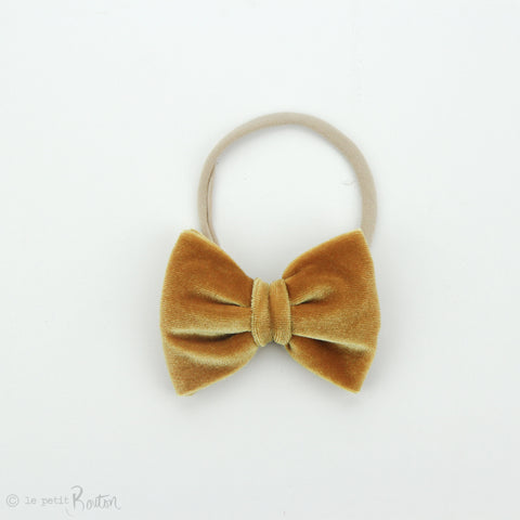 W2020 Velvet Large Bow on Nylon Headband - Mustard Velvet