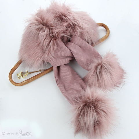 W20 Luxe Faux Fur Pom Pom Scarves - Dusty pink