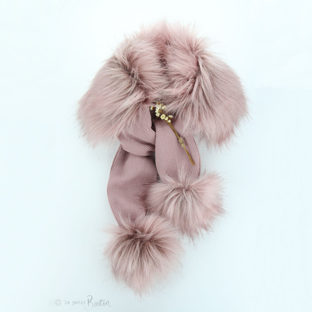 W20 Luxe Faux Fur Pom Pom Scarves - Dusty pink
