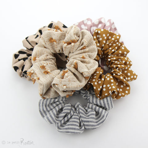 Luxe Statement Scrunchie - Navy and White Vintage Spripe Linen