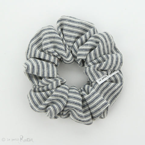 Luxe Statement Scrunchie - Navy and White Vintage Spripe Linen