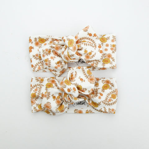 Autumn20 Organic Cotton Bow Knot Headband - Retro Floral on White