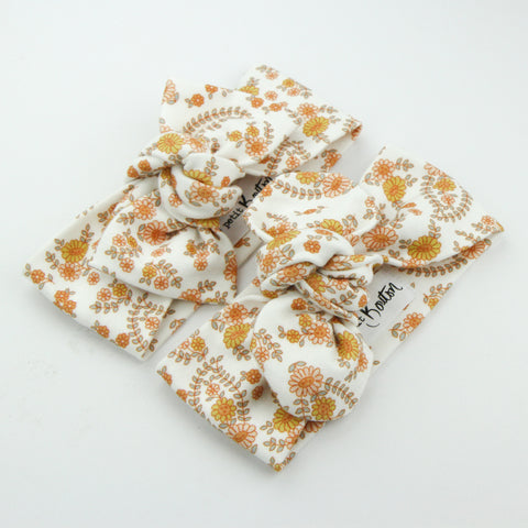 Autumn20 Organic Cotton Top Knot Headband - Retro Floral on White