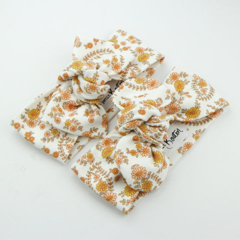 Autumn20 Organic Cotton Bow Knot Headband - Retro Floral on White