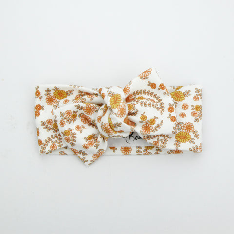 Autumn20 Organic Cotton Bow Knot Headband - Retro Floral on White