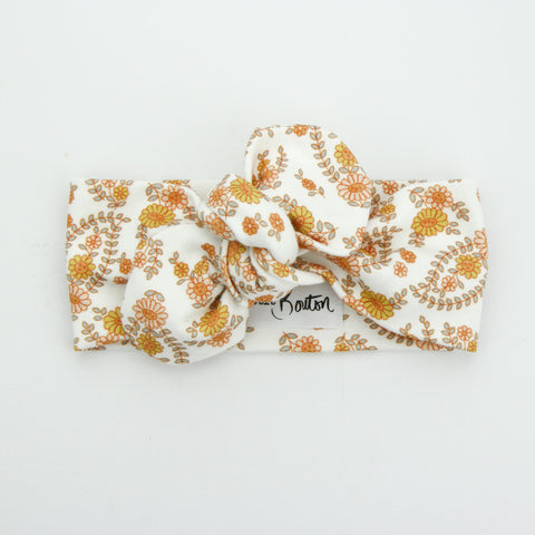 Autumn20 Organic Cotton Top Knot Headband - Retro Floral on White