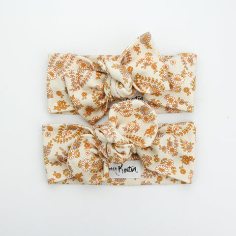 Autumn20 Organic Cotton Bow Knot Headband - Retro Floral on Sand