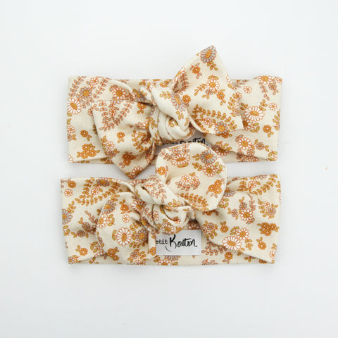 Autumn20 Organic Cotton Top Knot Headband - Retro Floral on Sand
