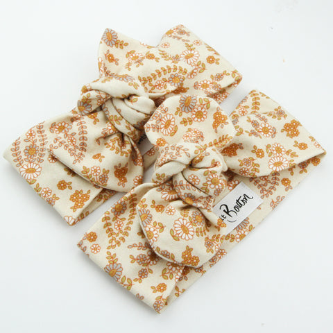 Autumn20 Organic Cotton Bow Knot Headband - Retro Floral on Sand