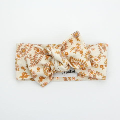 Autumn20 Organic Cotton Bow Knot Headband - Retro Floral on Sand