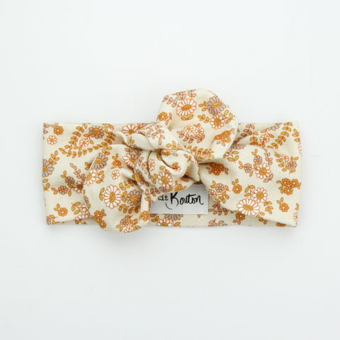 Autumn20 Organic Cotton Top Knot Headband - Retro Floral on Sand