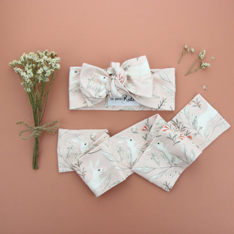 Easter - Organic Cotton Bow Knot Headband - Blush Whimsical Bunny