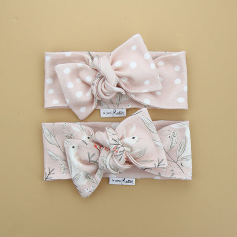 Easter - Organic Cotton Reversible Bow Knot Headband - Whimsical Blush Bunny