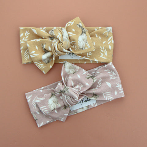 Easter - Organic Cotton Bow Knot Headband - Dusty Pink Bunny