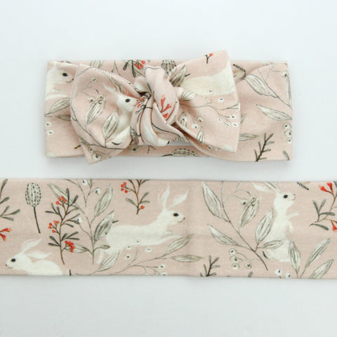 Easter - Organic Cotton Bow Knot Headband - Blush Whimsical Bunny