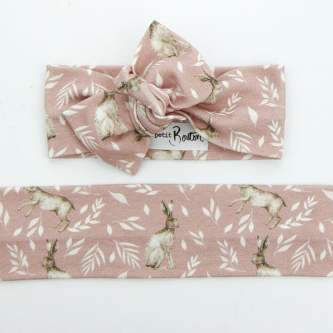 Easter - Organic Cotton Bow Knot Headband - Dusty Pink Bunny