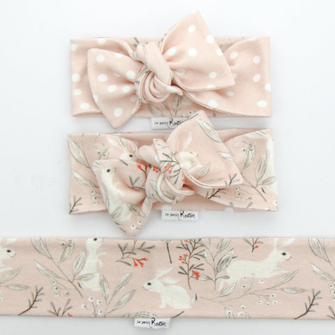 Easter - Organic Cotton Reversible Bow Knot Headband - Whimsical Blush Bunny