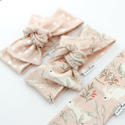 Easter - Organic Cotton Reversible Bow Knot Headband - Whimsical Blush Bunny