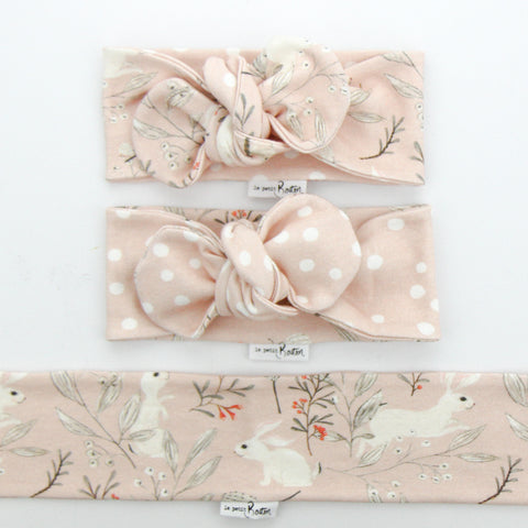 Easter - Organic Cotton Reversible Top Knot Headband - Whimsical Blush Bunny