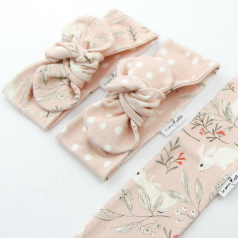 Easter - Organic Cotton Reversible Top Knot Headband - Whimsical Blush Bunny