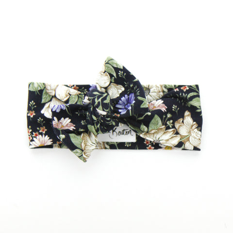 AW2020 Cotton Lycra Knit Bow Knot Headband - Navy - Floral