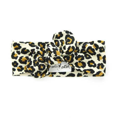 AW2020 Cotton Lycra Knit Top Knot Headband - Leopard Love