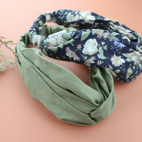 Luxe Muslin Adult Turban Headband - Navy Floral