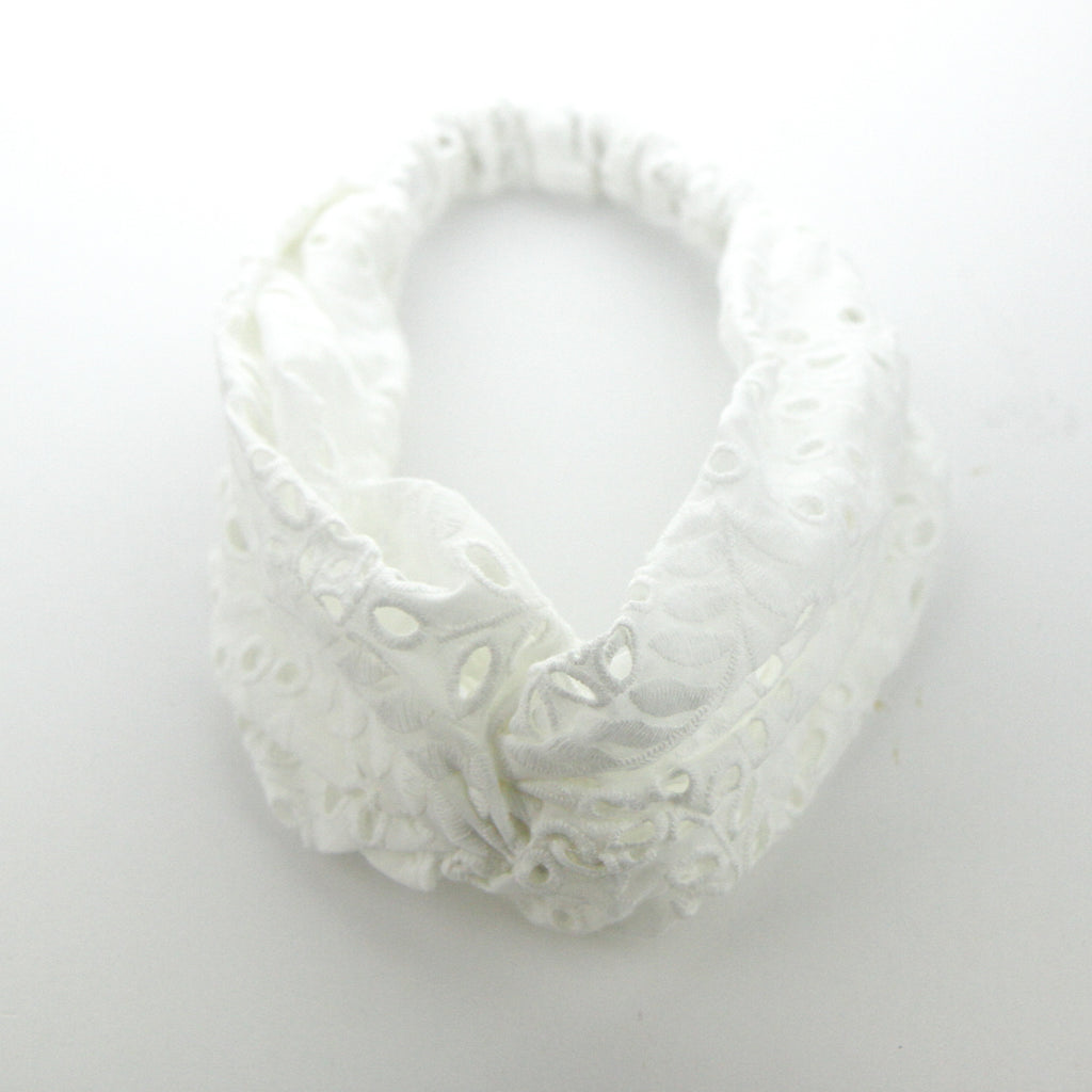 Luxe Cotton Broderie Anglaise Adult Turban Headband - White