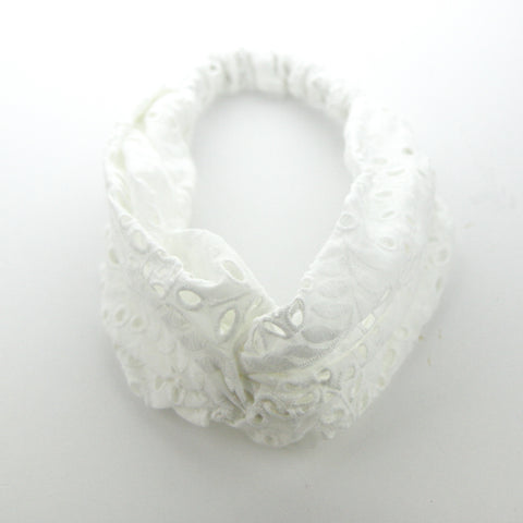 Luxe Cotton Broderie Anglaise Adult Turban Headband - White