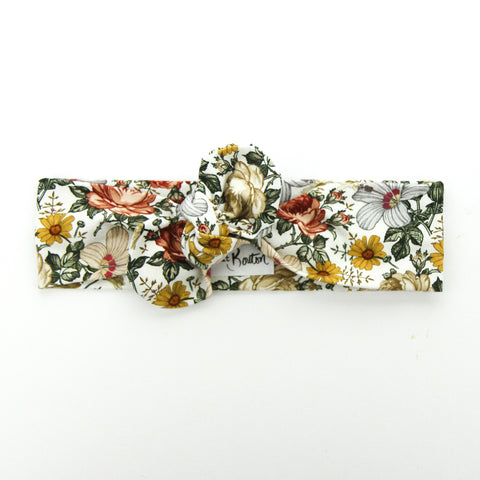 AW2020 Cotton Lycra Knit Top Knot Headband - Terracotta - Floral
