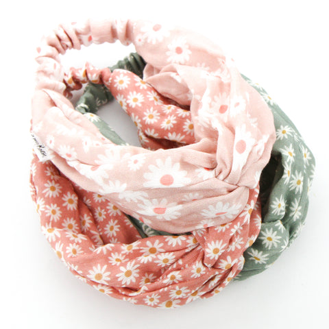 Luxe Organic Muslin Adult Turban Headband - Watermelon Sugar Daisies