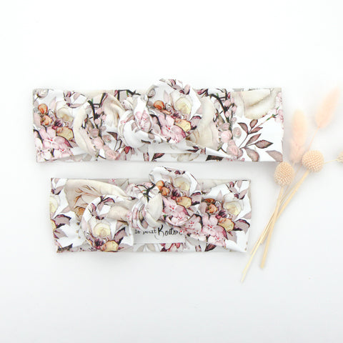SS20 Cotton Lycra Knit Top Knot Headband - Raspberry Bloom