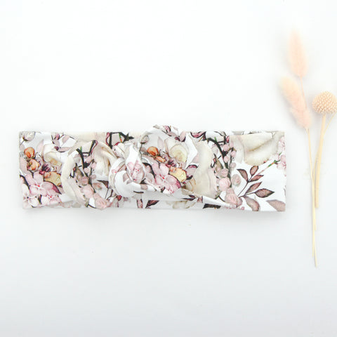 SS20 Cotton Lycra Knit Top Knot Headband - Raspberry Bloom