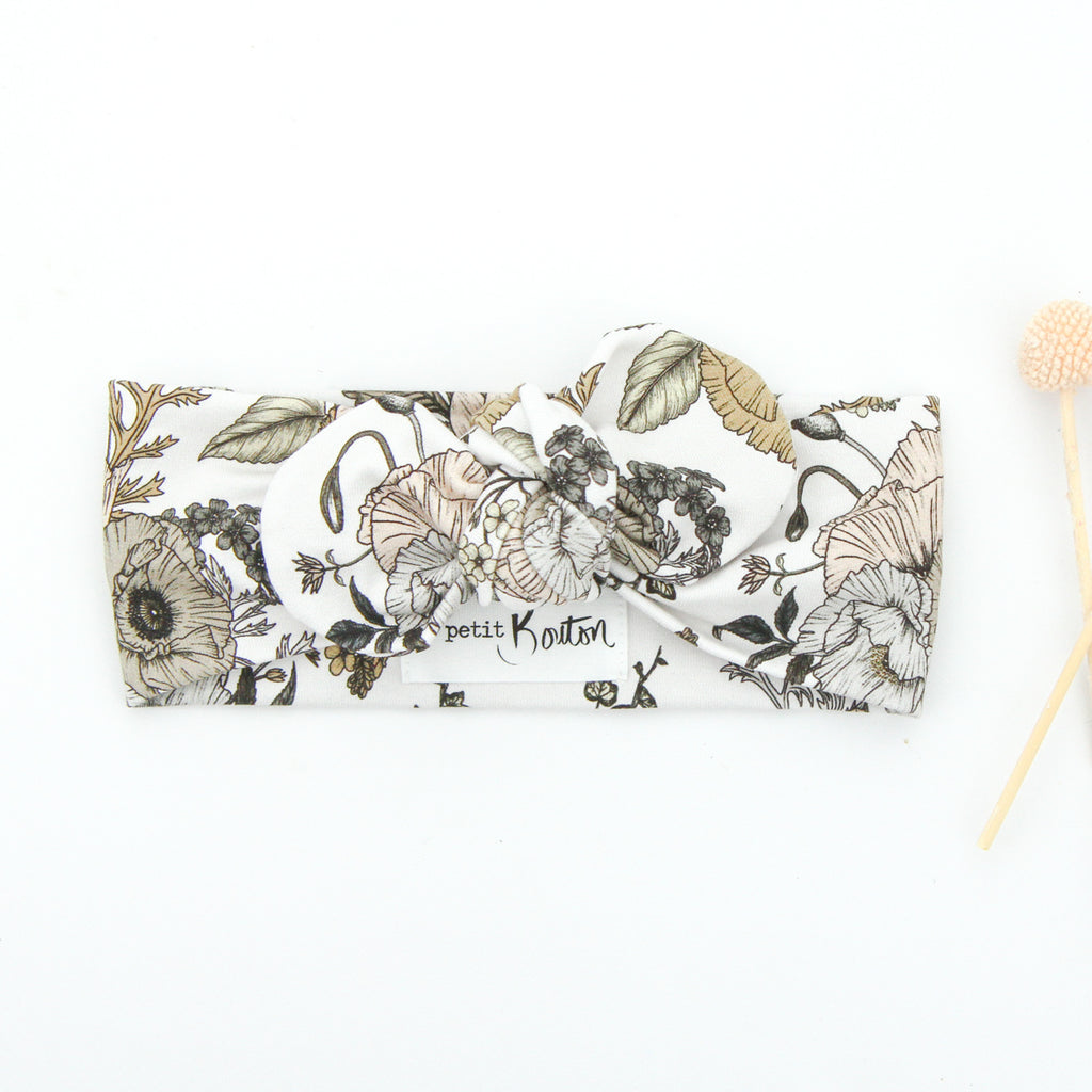 SS20 Cotton Lycra Knit Top Knot Headband - Natural floral