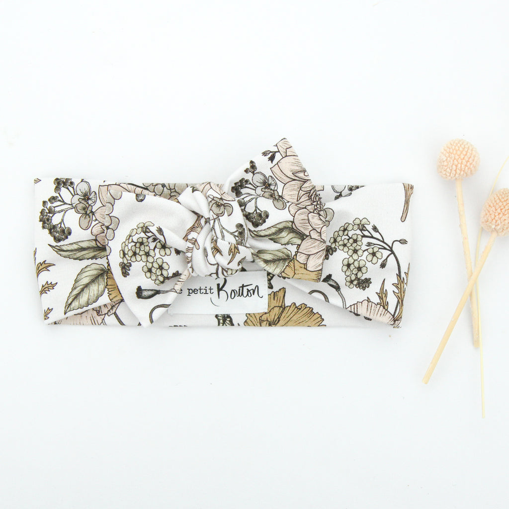 SS20 Cotton Lycra Knit Bow Knot Headband - Natural Floral