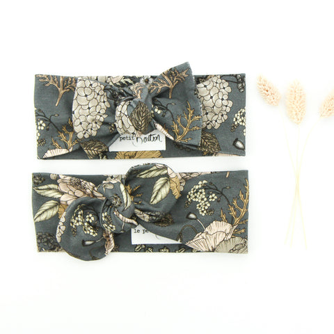 SS20 Cotton Lycra Knit Bow Knot Headband - Latte/Grey Floral