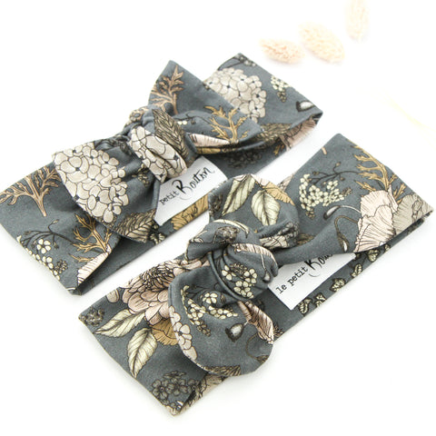 SS20 Cotton Lycra Knit Bow Knot Headband - Latte/Grey Floral