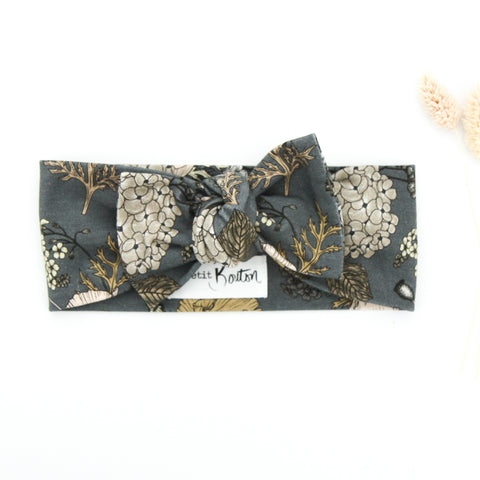 SS20 Cotton Lycra Knit Bow Knot Headband - Latte/Grey Floral