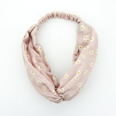 SS20 Luxe Muslin Adult Turban Headband - Pink Salt Daisy