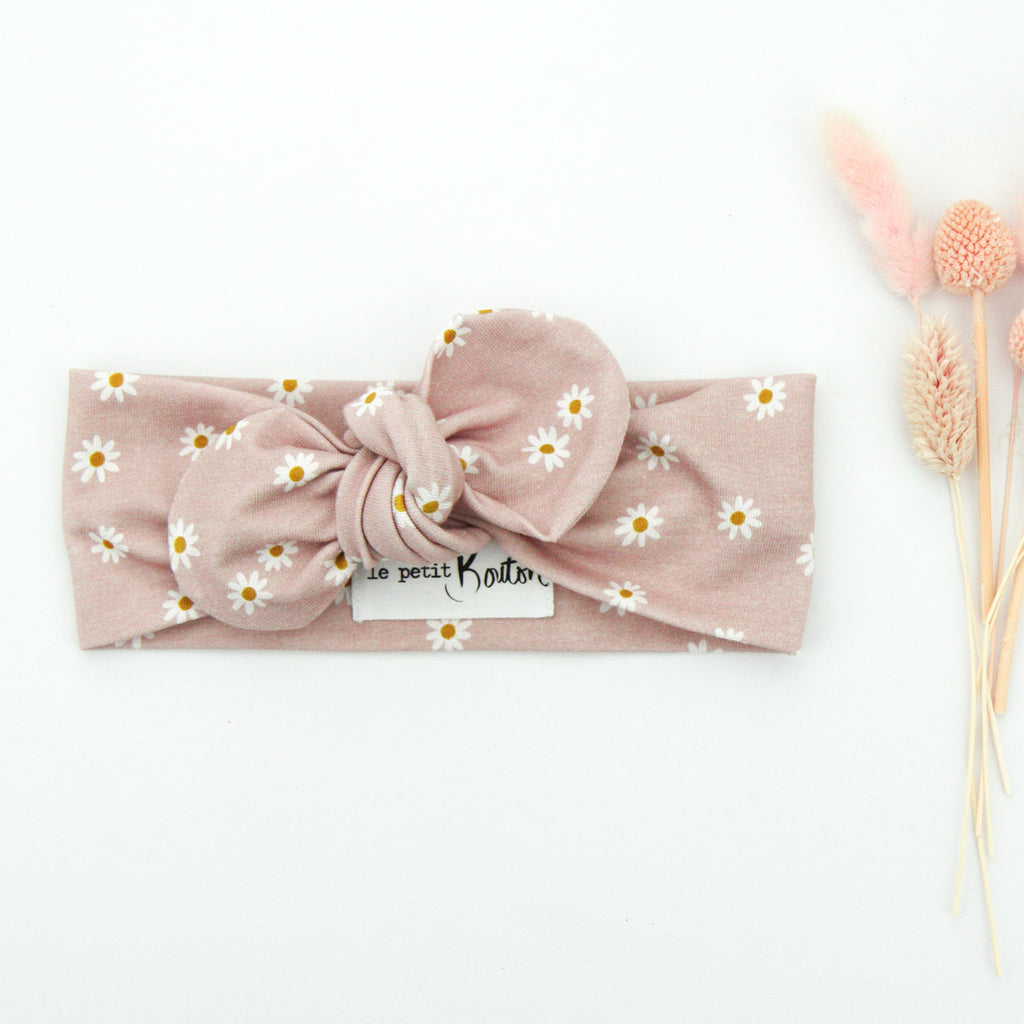 SS20 Cotton Lycra Knit Top Knot Headband - Pink Salt Daisy