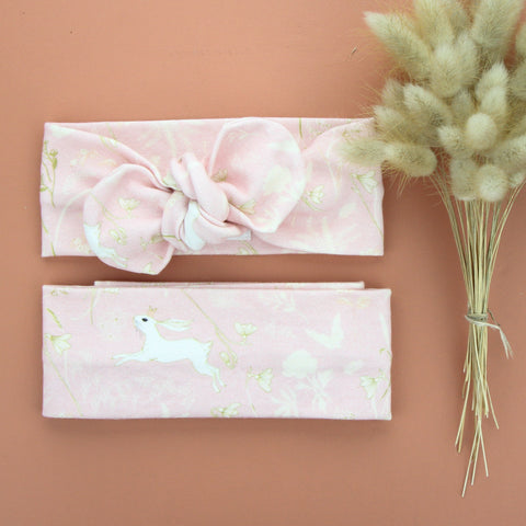 Easter - Organic Cotton Top Knot Headband - Ballerina Pink Bunny