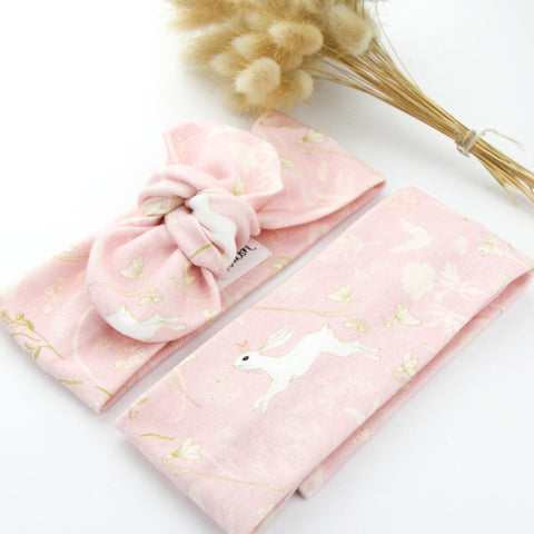 Easter - Organic Cotton Top Knot Headband - Ballerina Pink Bunny