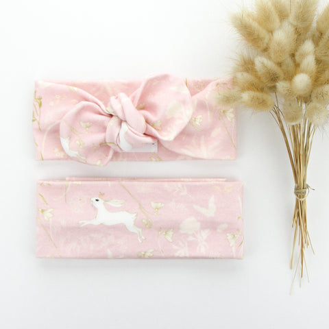 Easter - Organic Cotton Top Knot Headband - Ballerina Pink Bunny