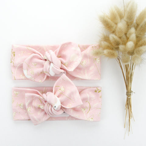 Easter - Organic Cotton Bow Knot Headband - Ballerina Pink Bunny