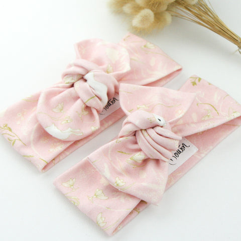 Easter - Organic Cotton Bow Knot Headband - Ballerina Pink Bunny