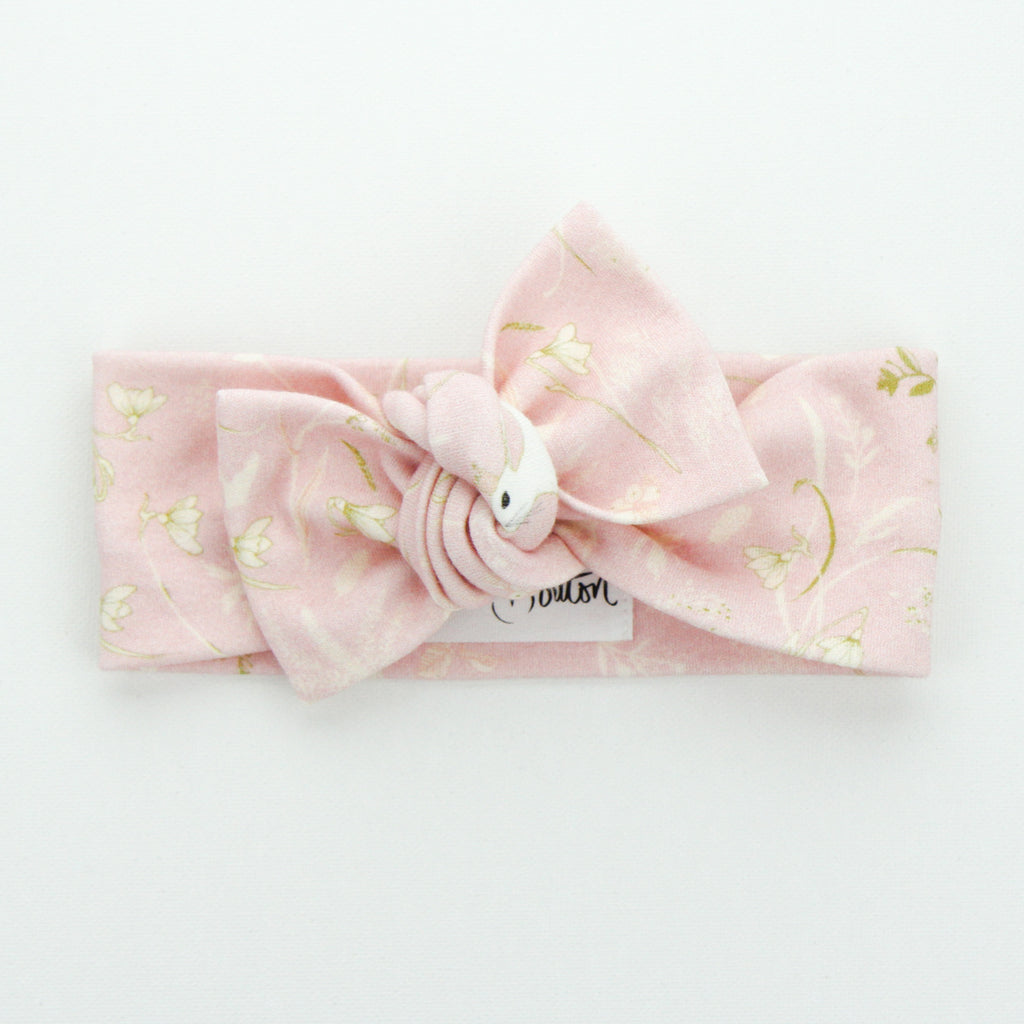 Easter - Organic Cotton Bow Knot Headband - Ballerina Pink Bunny