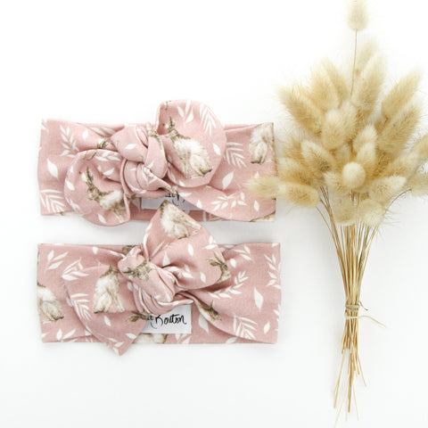 Easter  - Organic Cotton Top Knot Headband - Dusty Pink Bunny