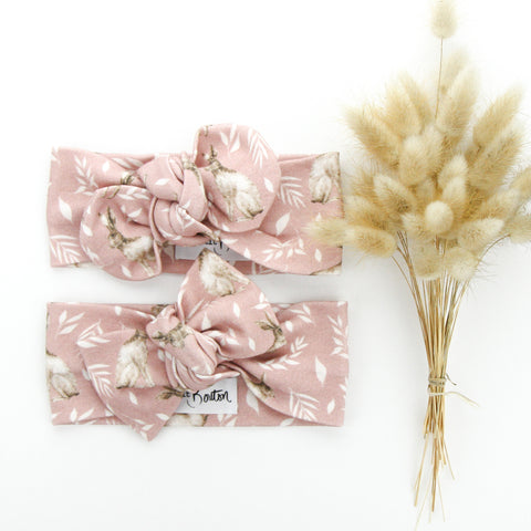 Easter - Organic Cotton Bow Knot Headband - Dusty Pink Bunny