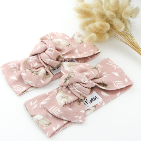 Easter  - Organic Cotton Top Knot Headband - Dusty Pink Bunny